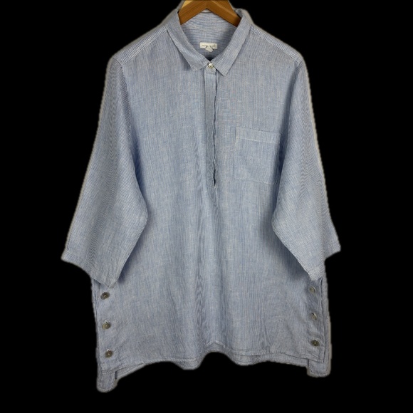 J. Jill Love Linen Tops - J Jill Love Linen Womens 3/4 Sleeve Tunic Button Shirt Breathable Coastal Beach
